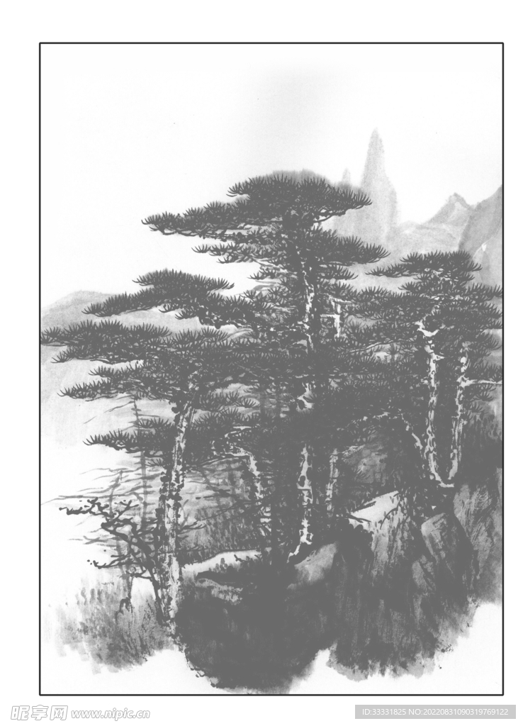 白描山水