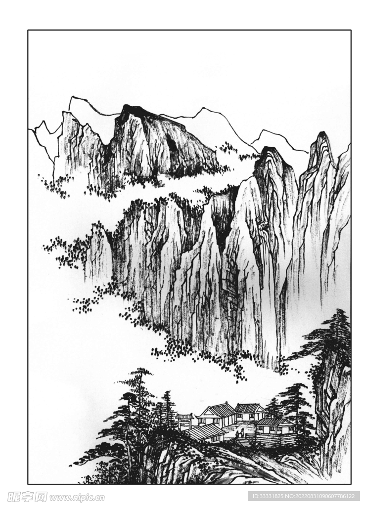 白描山水