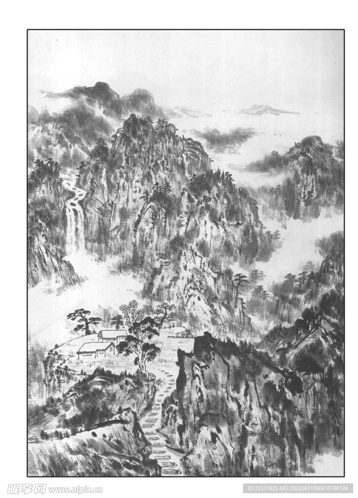白描山水