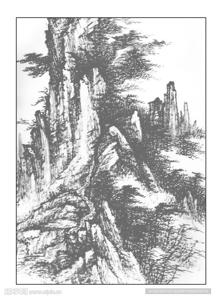 白描山水