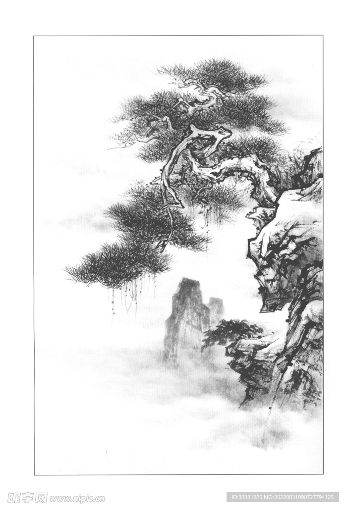 白描山水