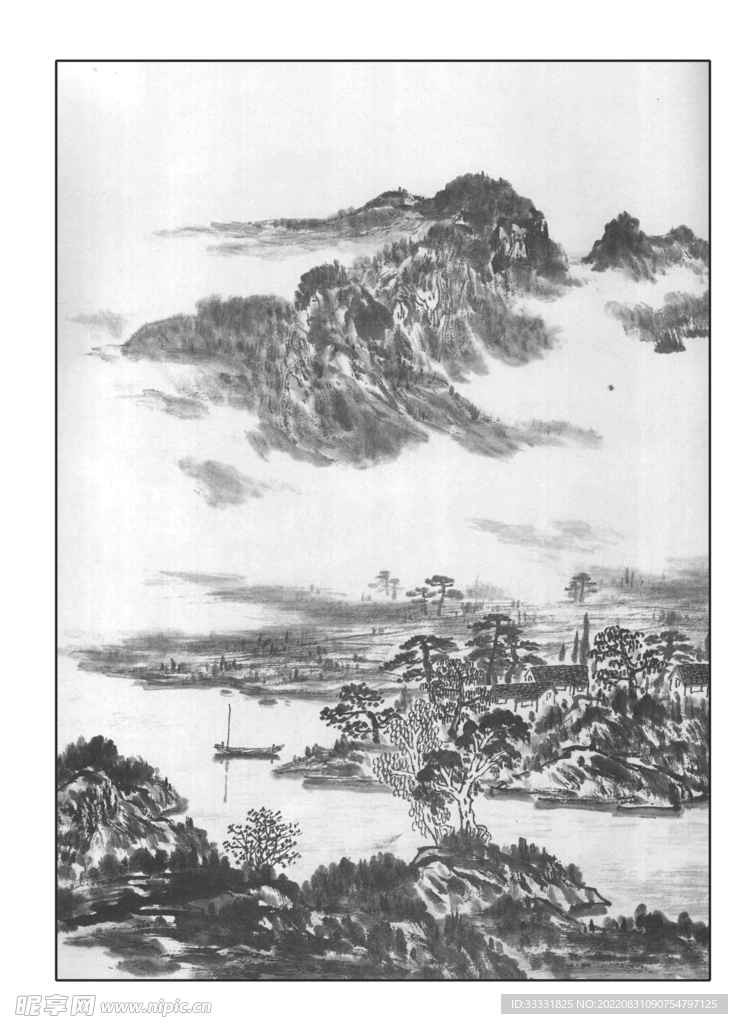 白描山水