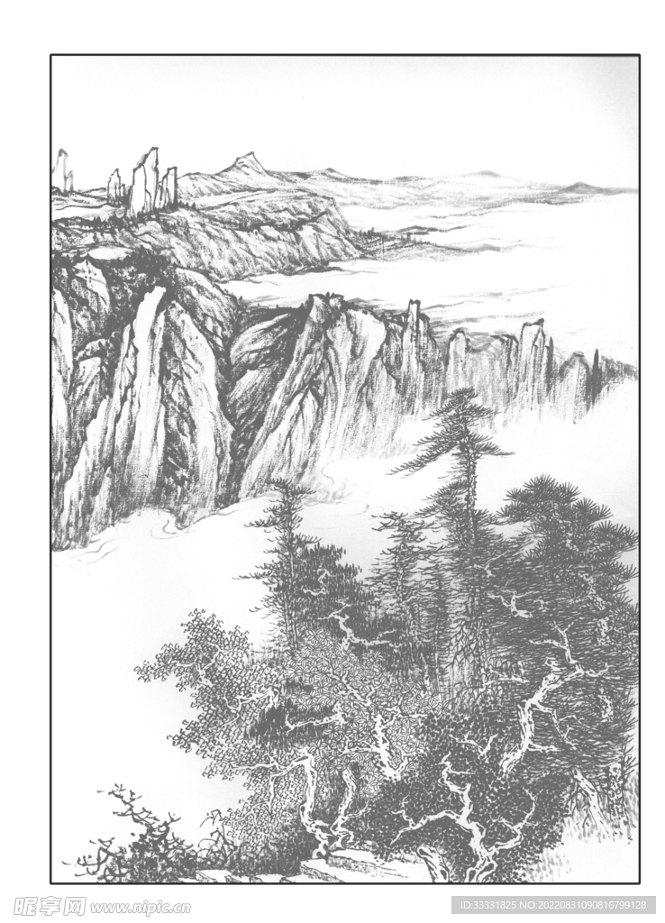 白描山水