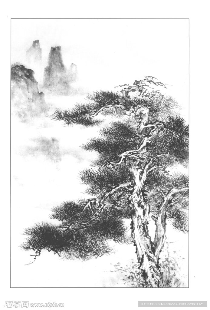 白描山水