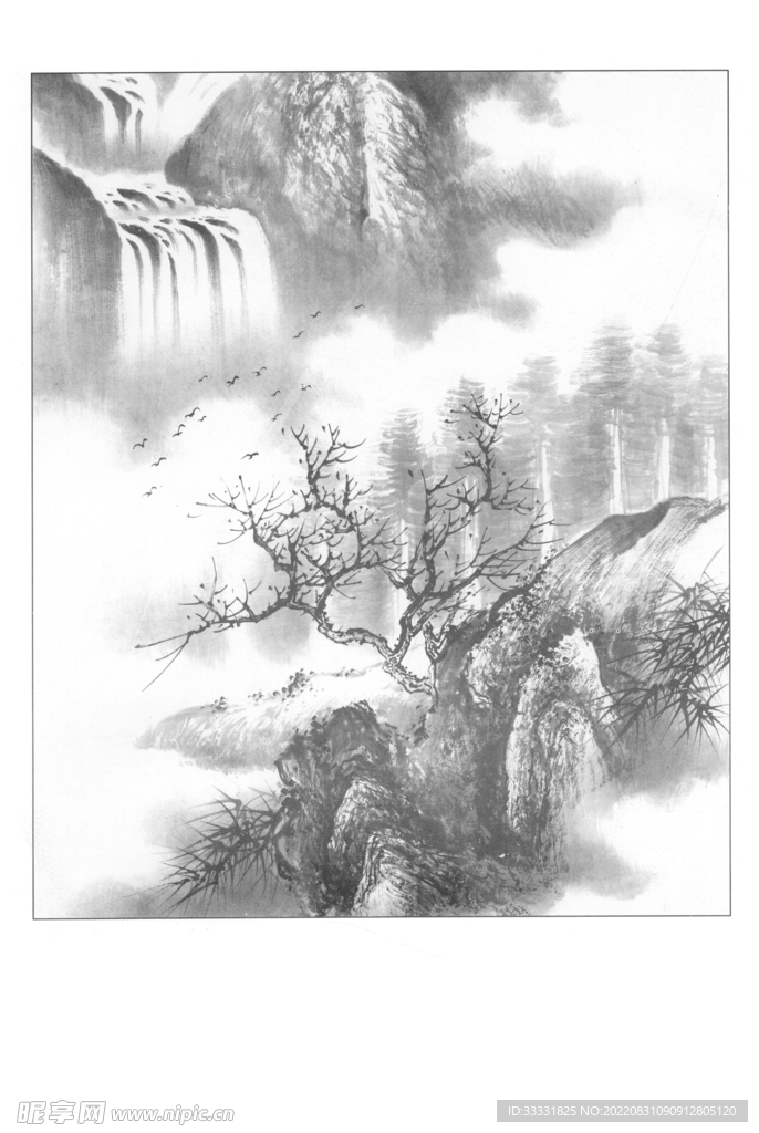 白描山水