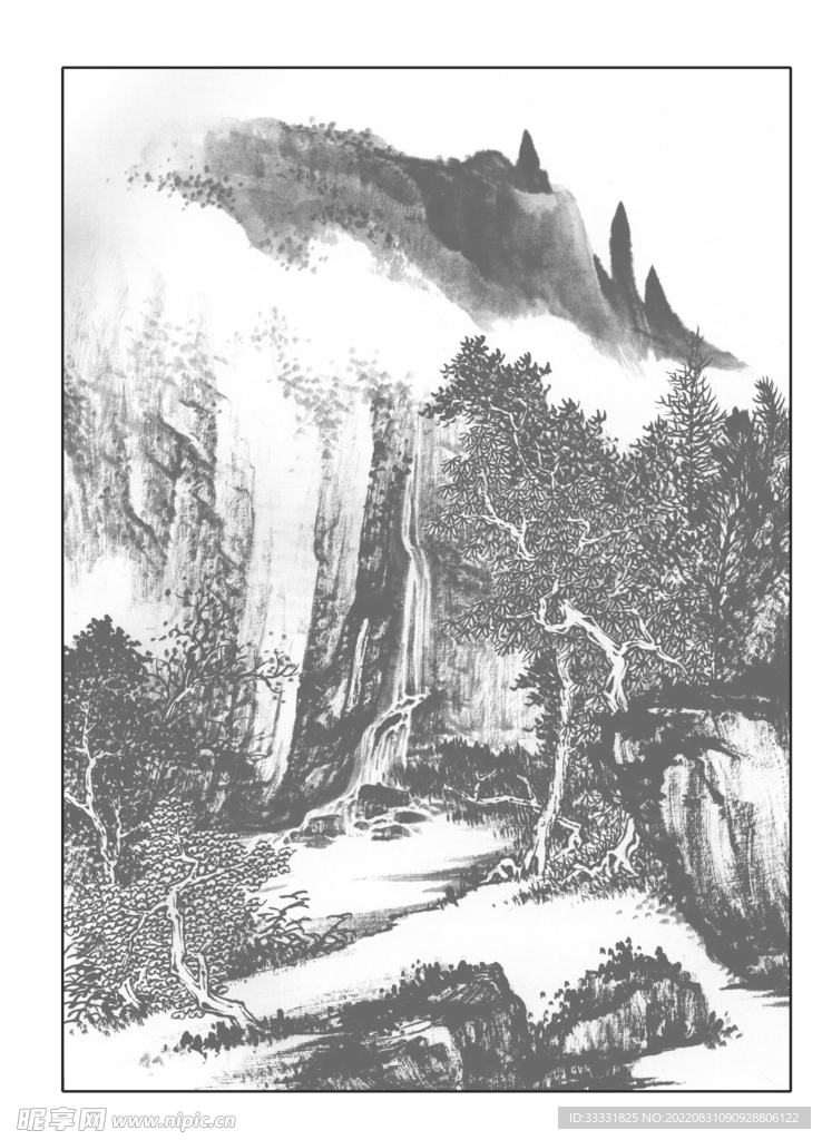 白描山水