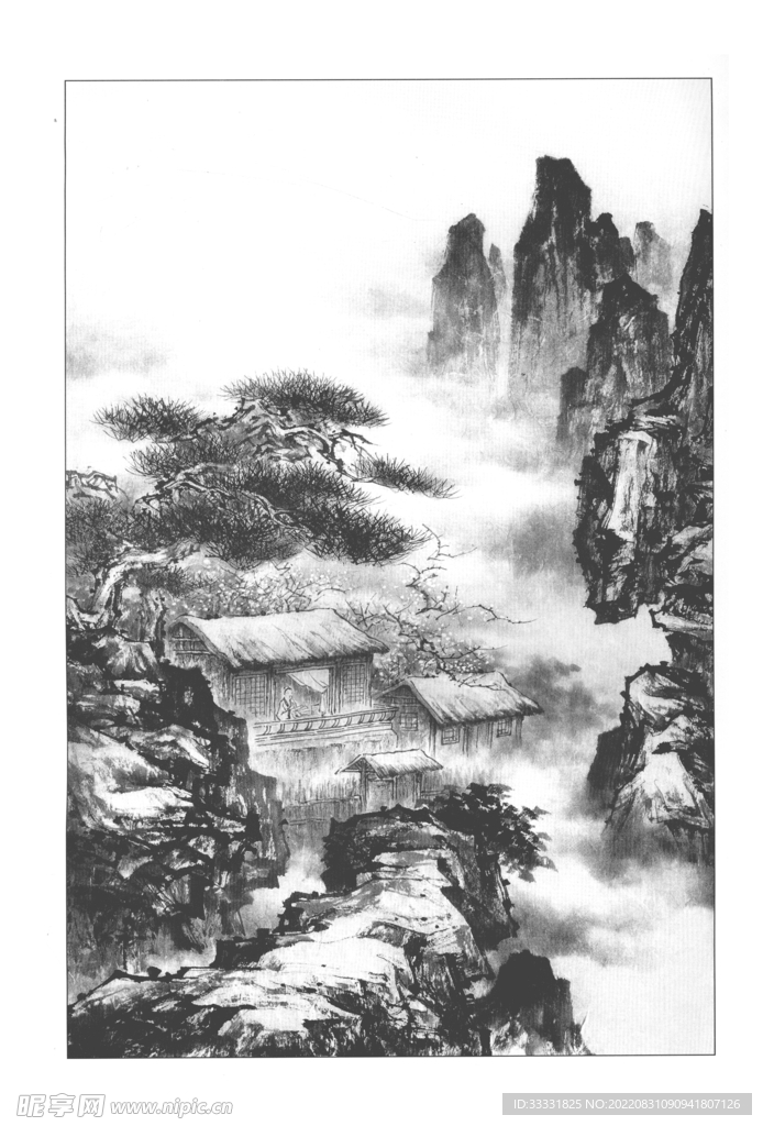 白描山水