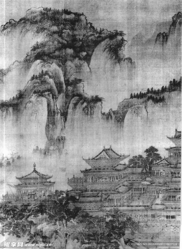 白描山水