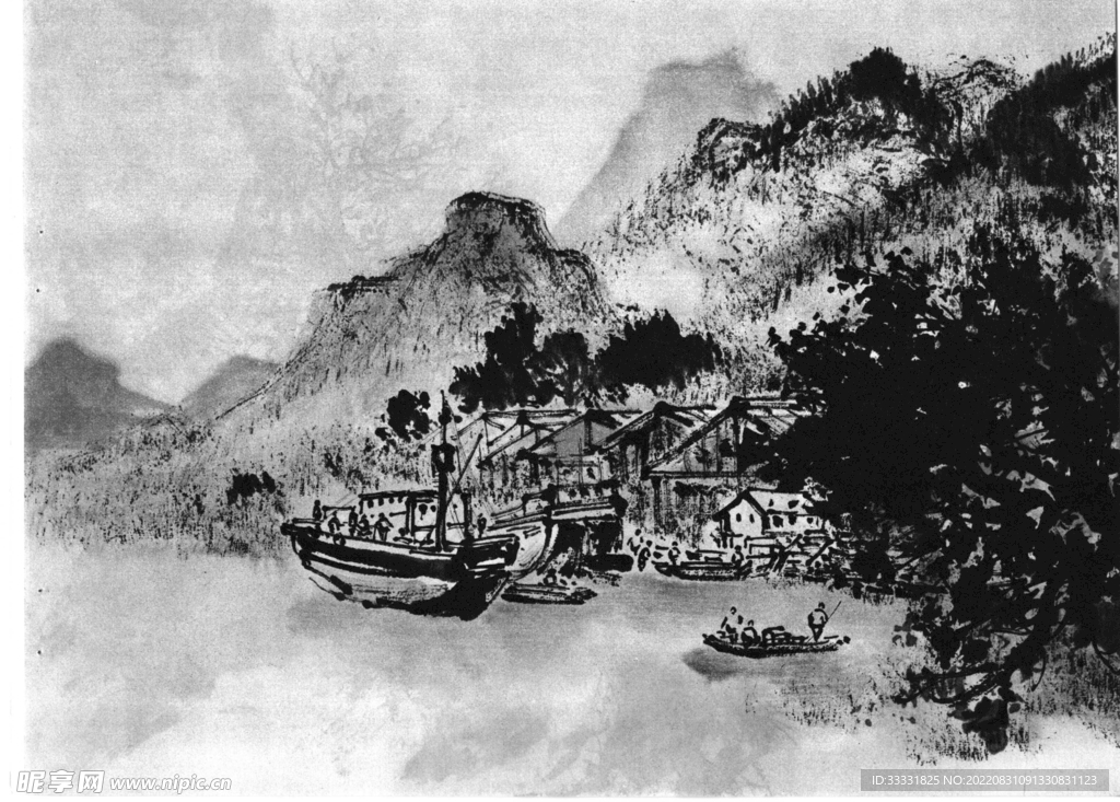 白描山水