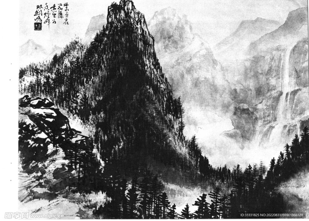 白描山水