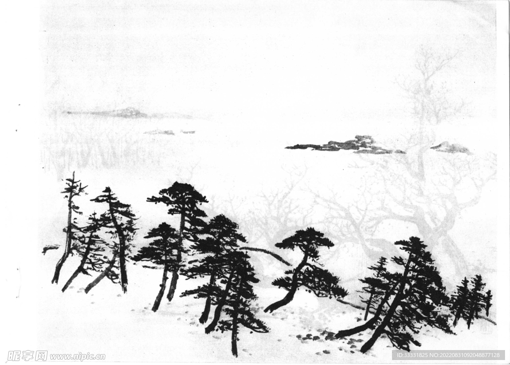 白描山水