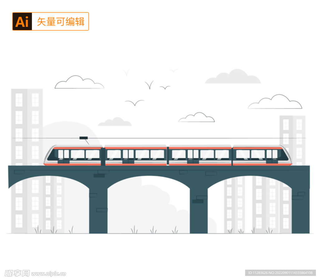 城市列车插画