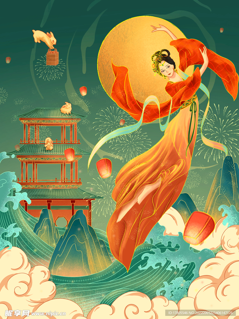 中秋节海报 月圆背景 晚会活动