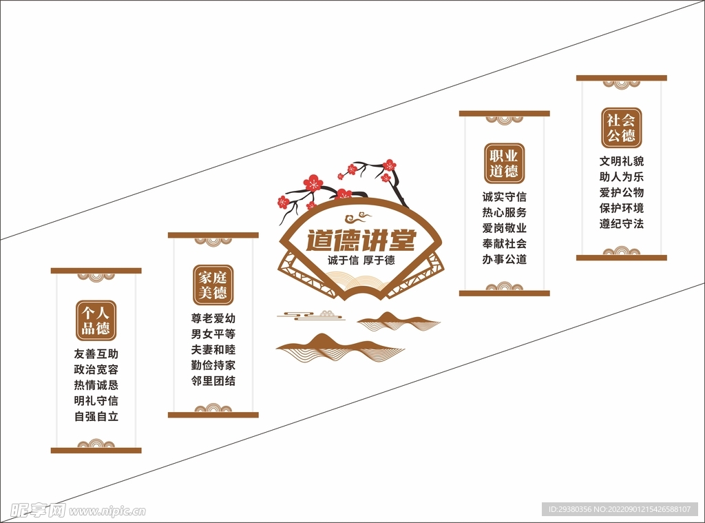 道德讲堂楼梯楼道中式文化墙