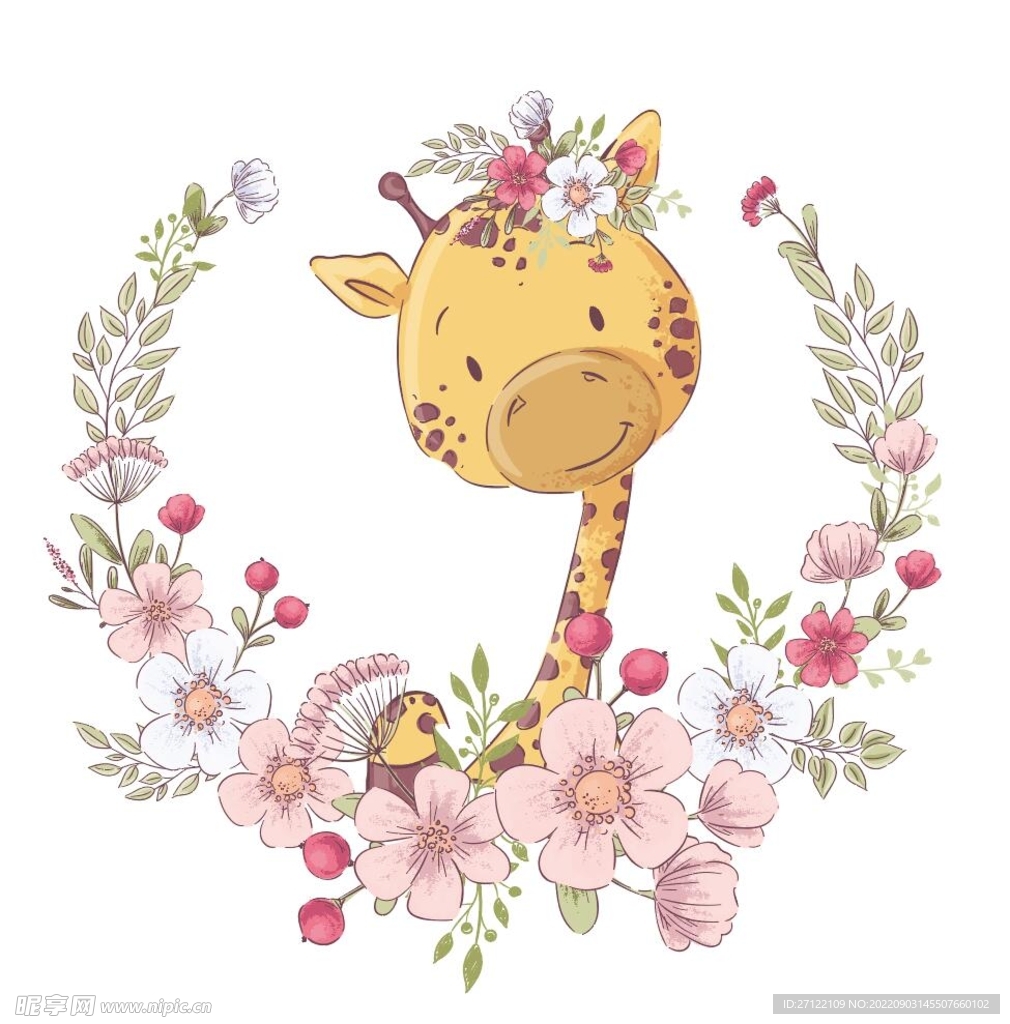 卡通手绘长颈鹿