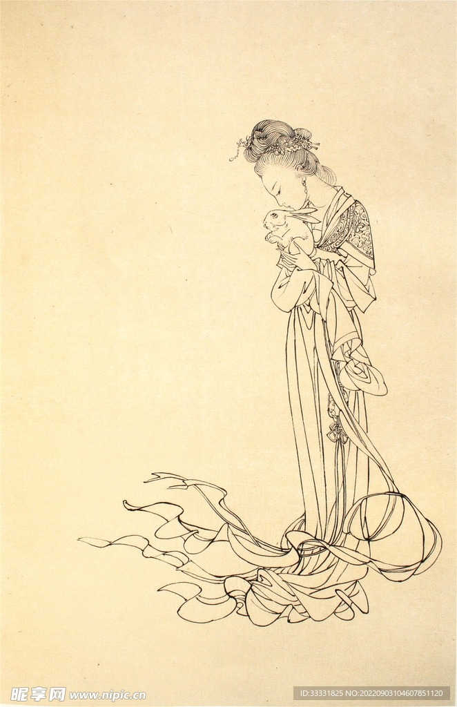 工笔白描人物