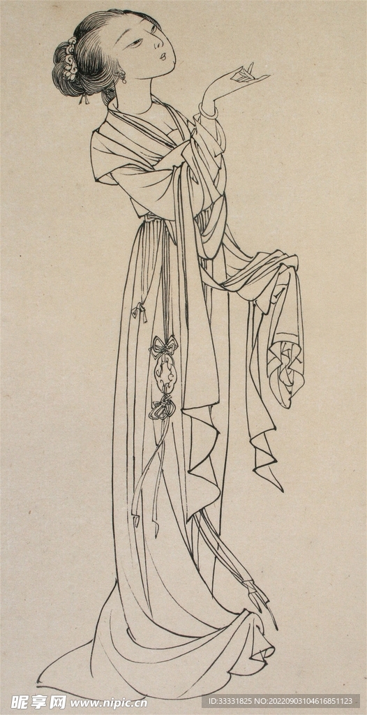 工笔白描人物