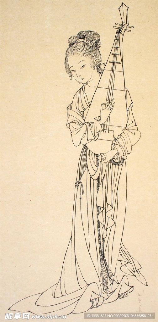 工笔白描人物