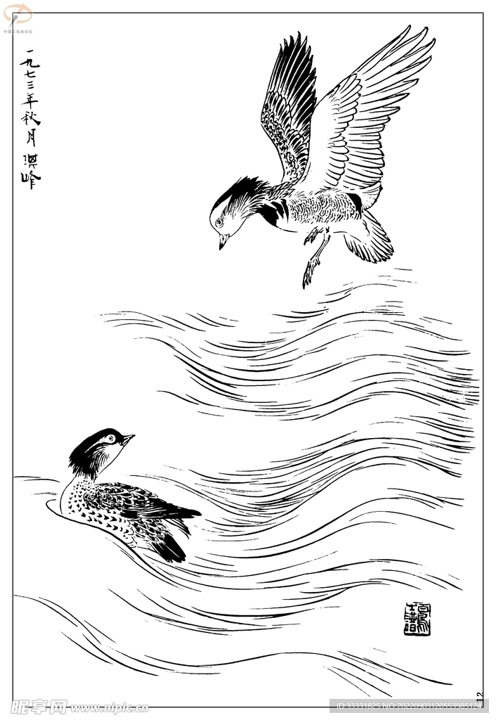 白描鸟