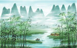 新中式电视背景墙山水画