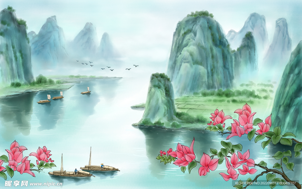 新中式山水画风景