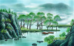 中国风墨山水画