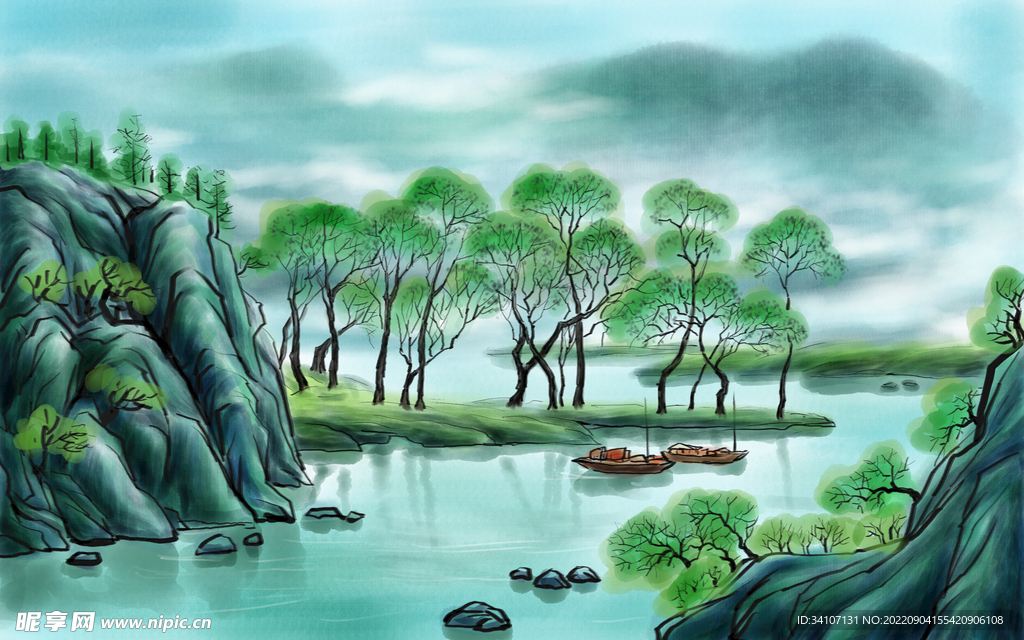 中国风墨山水画