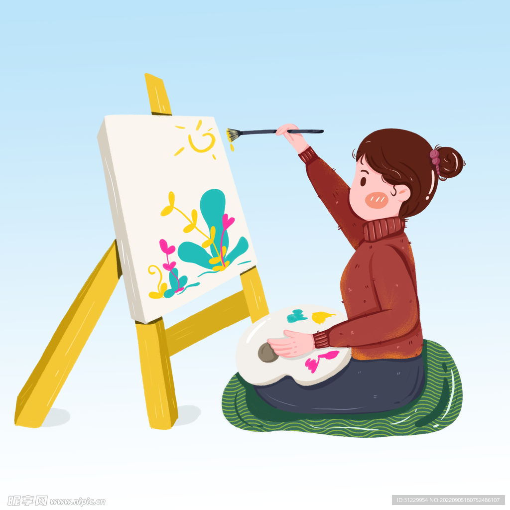  女孩画画