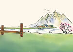 山水乡村插画