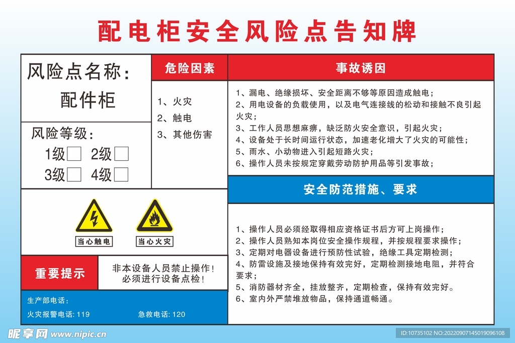 配电柜安全风险点告知牌