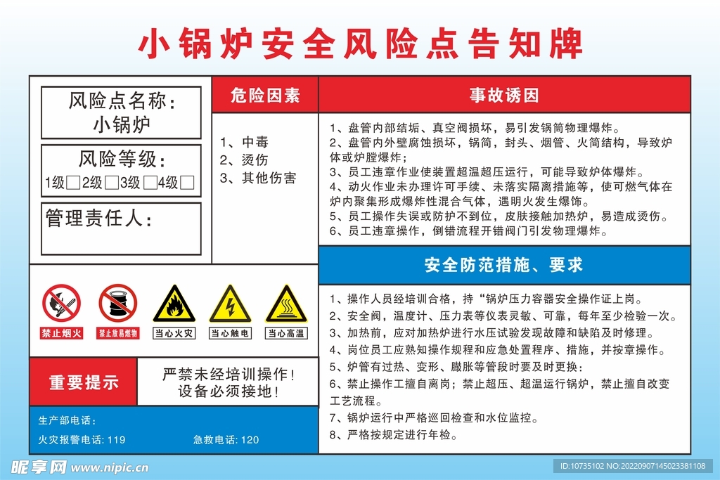 小锅炉安全风险点告知牌