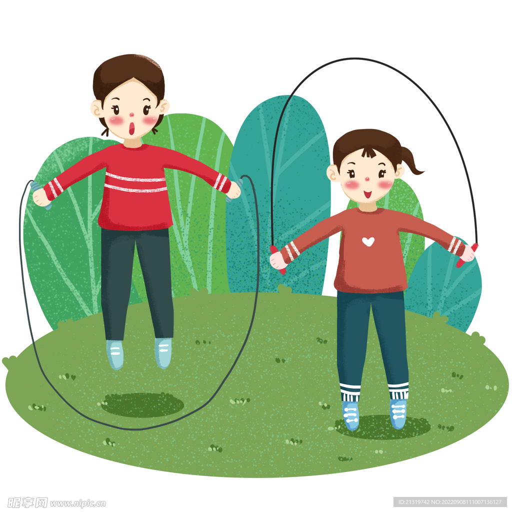 全民运动暑期儿童跳绳手绘插画图片-千库网