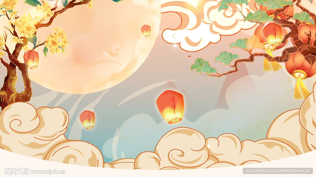 国潮中秋节插画海报