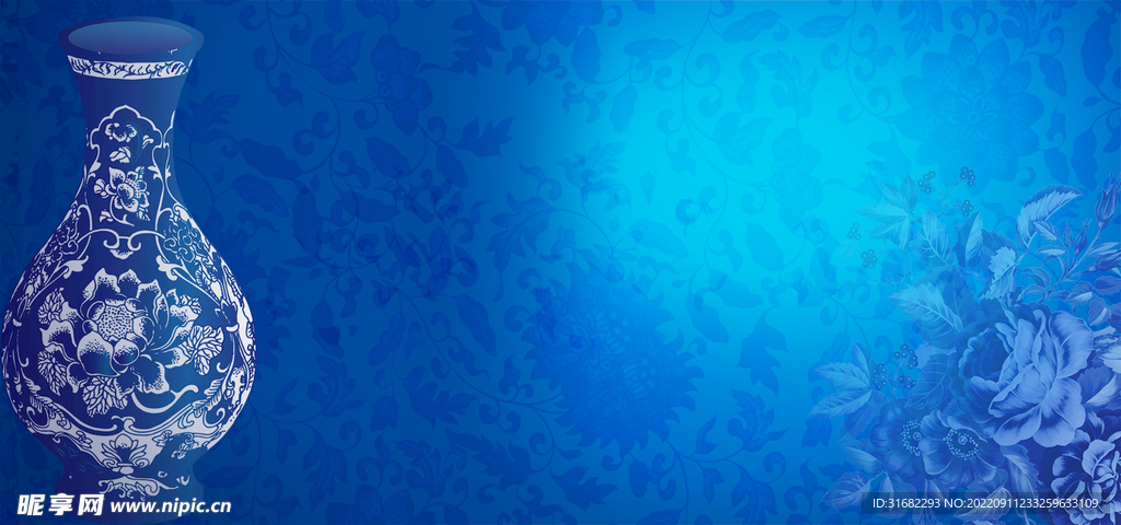 蓝色青花瓷背景图