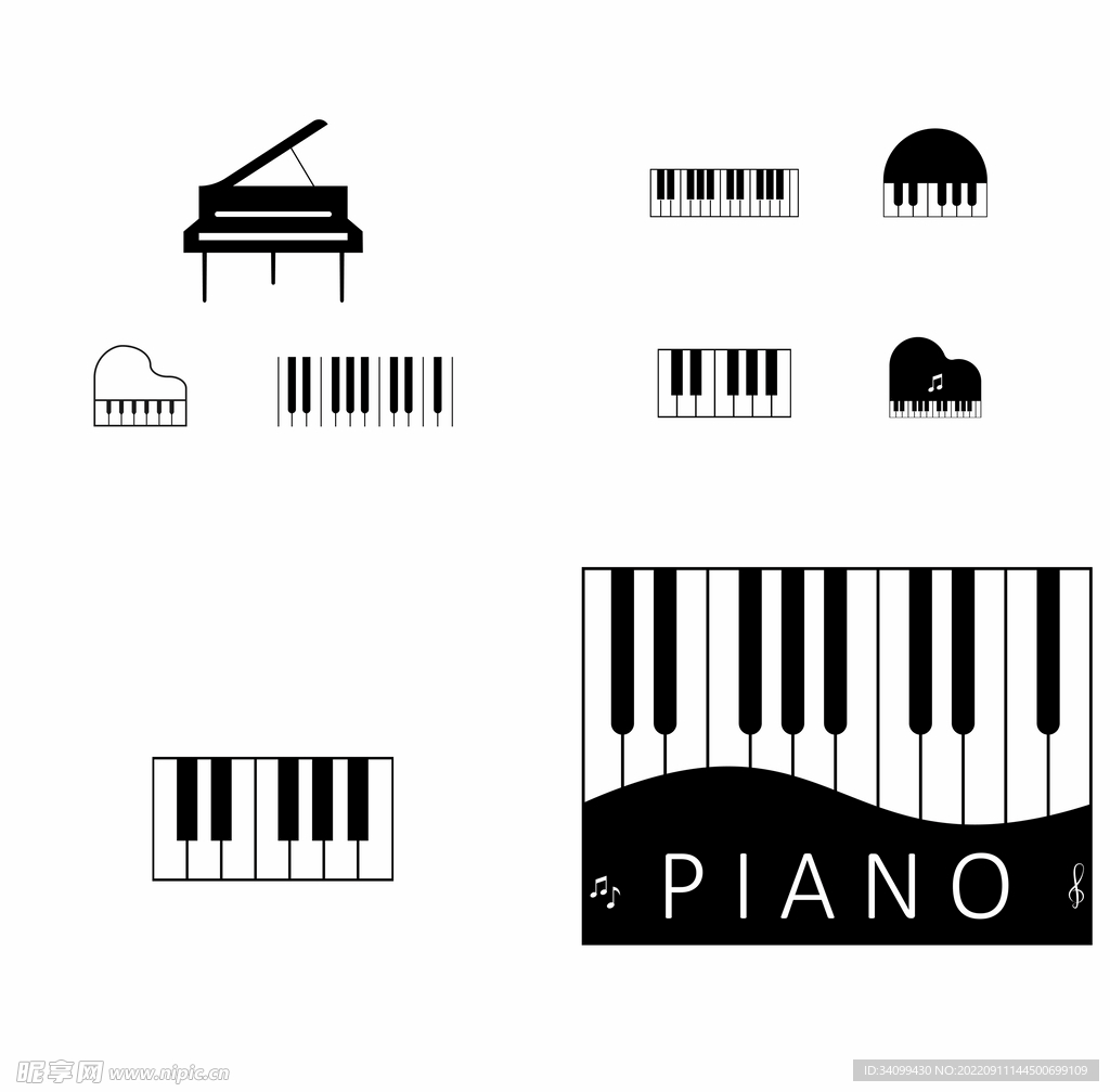 矢量钢琴图标logo