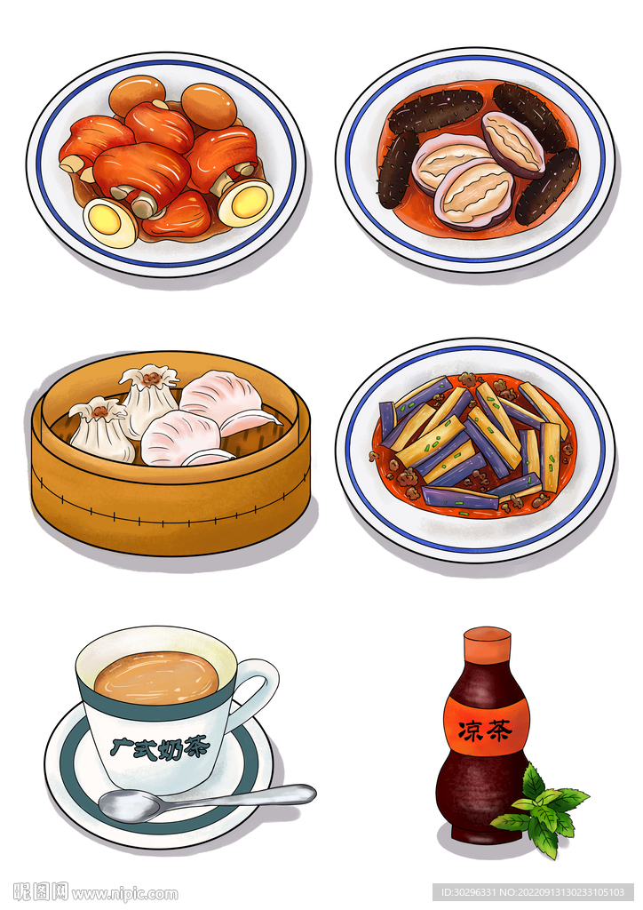 广式美食插画手绘美食海报插画