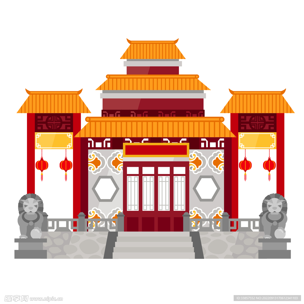 卡通建筑楼阁         