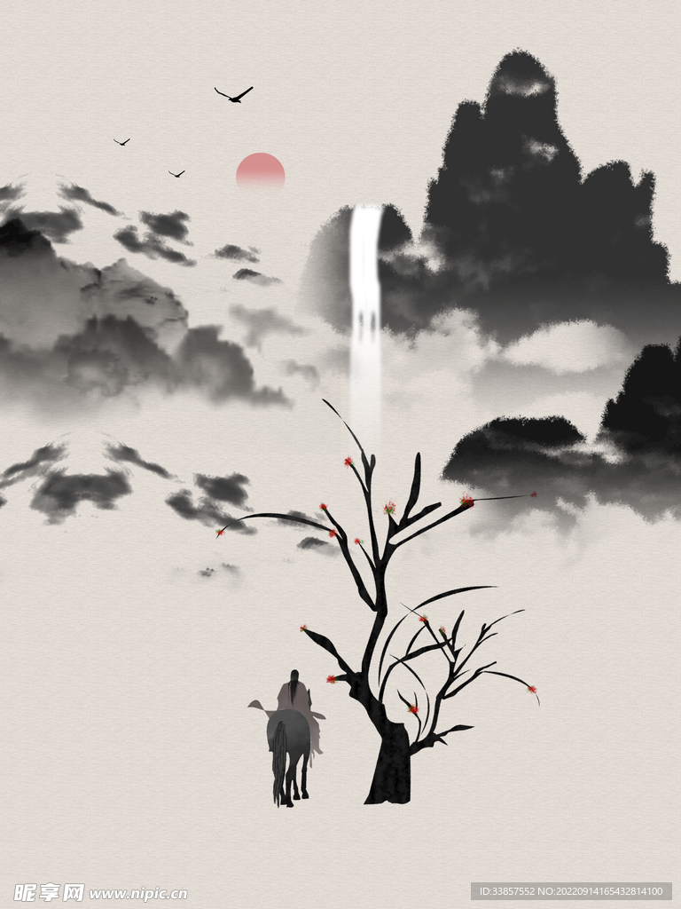 水墨山水花画         
