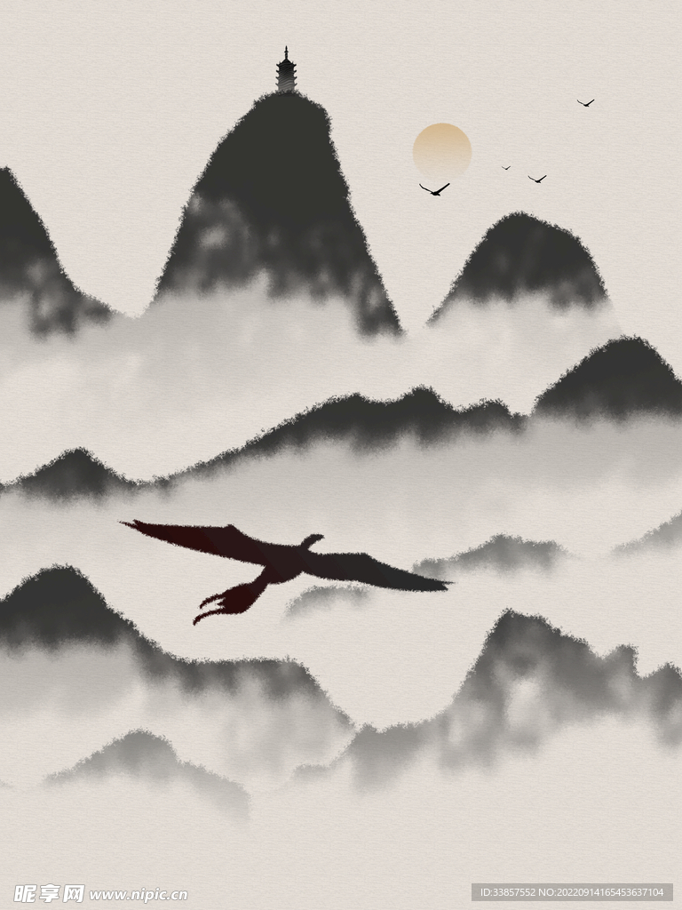 水墨山水花画         