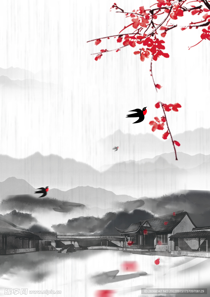 古风水墨山水画  