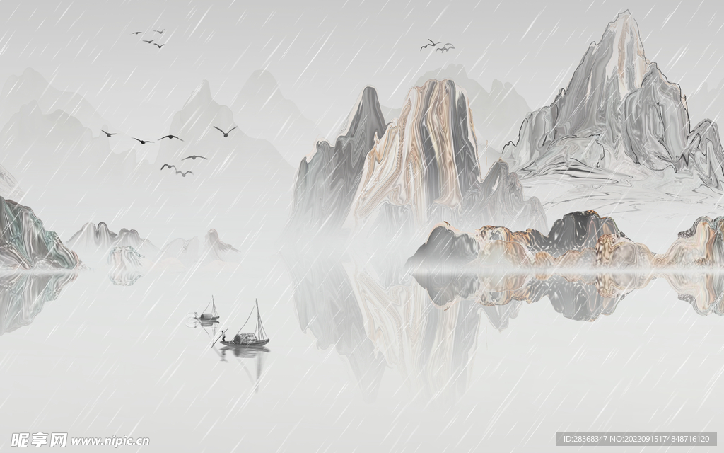 古风水墨山水画 