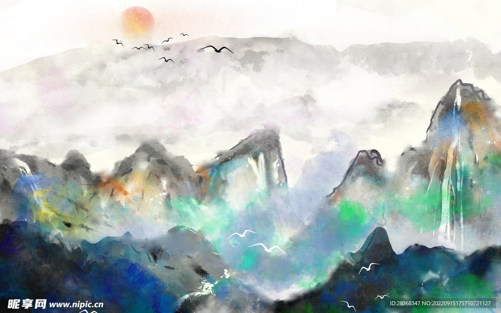 古风水墨山水画 