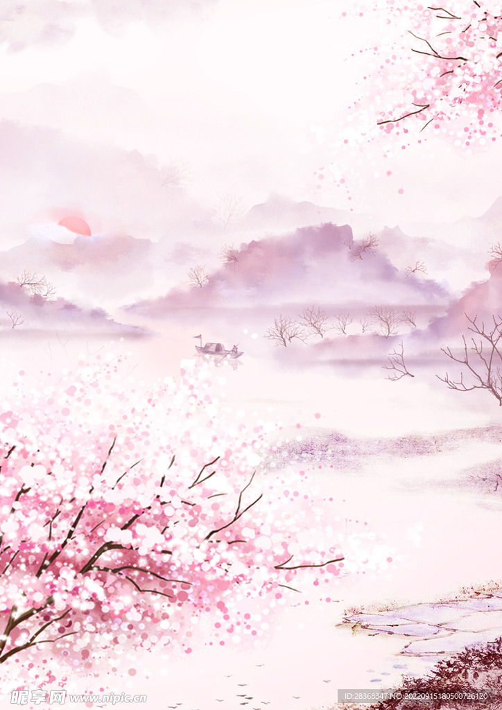  古风水墨山水画 