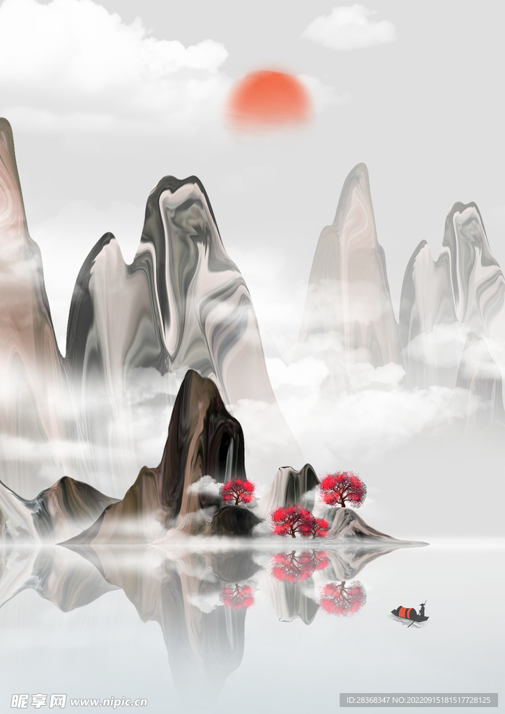  古风水墨山水画