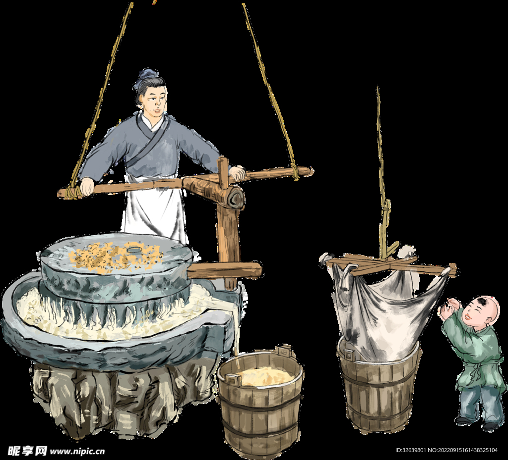 古代人磨豆腐