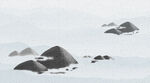 山水画水墨画小河石头