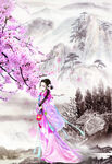 手绘桃花插画海报图片