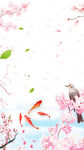 手绘桃花插画海报图片