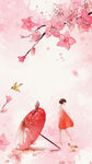  手绘桃花插画海报图片