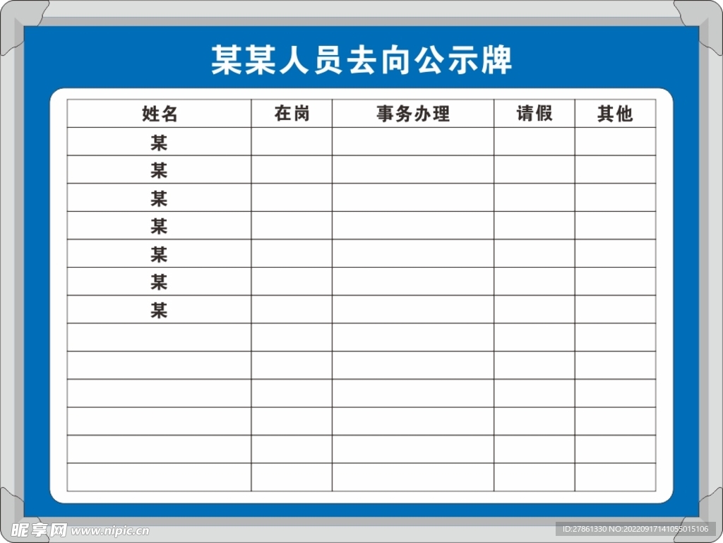 人员去向牌